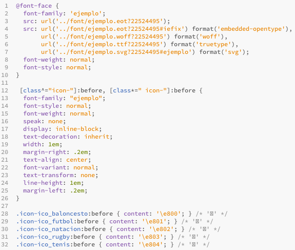 Código css para usar los iconos de nuestra font