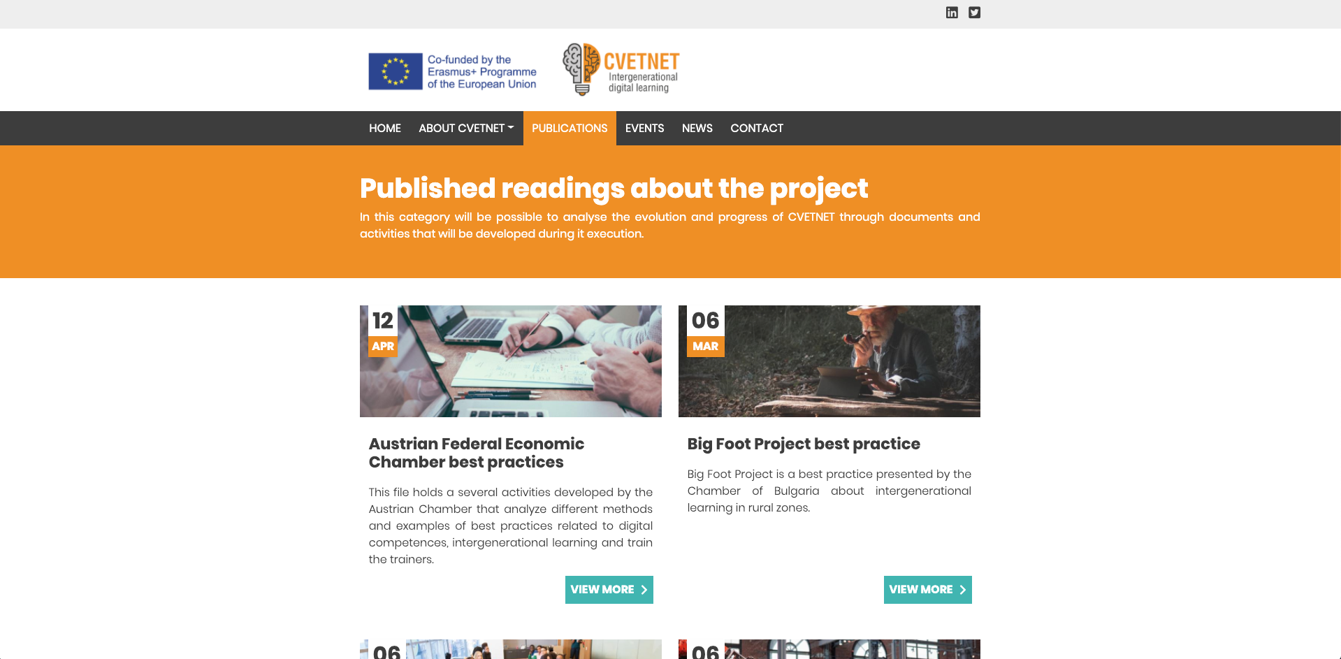 Página de publicaciones del portal de CVETNET
