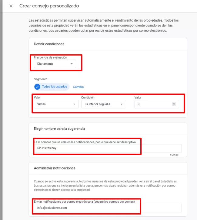 Crear alerta personalizada